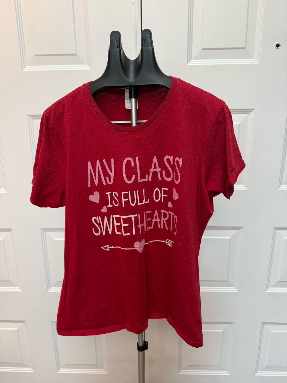 Port and Company Red Short Sleeve T-Shirt with Pink Heart Graphic